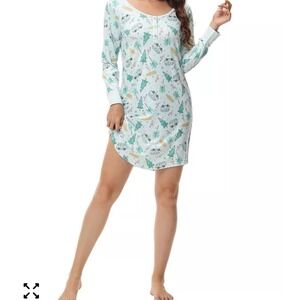 INK+IVY Tropical Flamingo Holiday Women's Henley Sleepshirt Nightgown Large